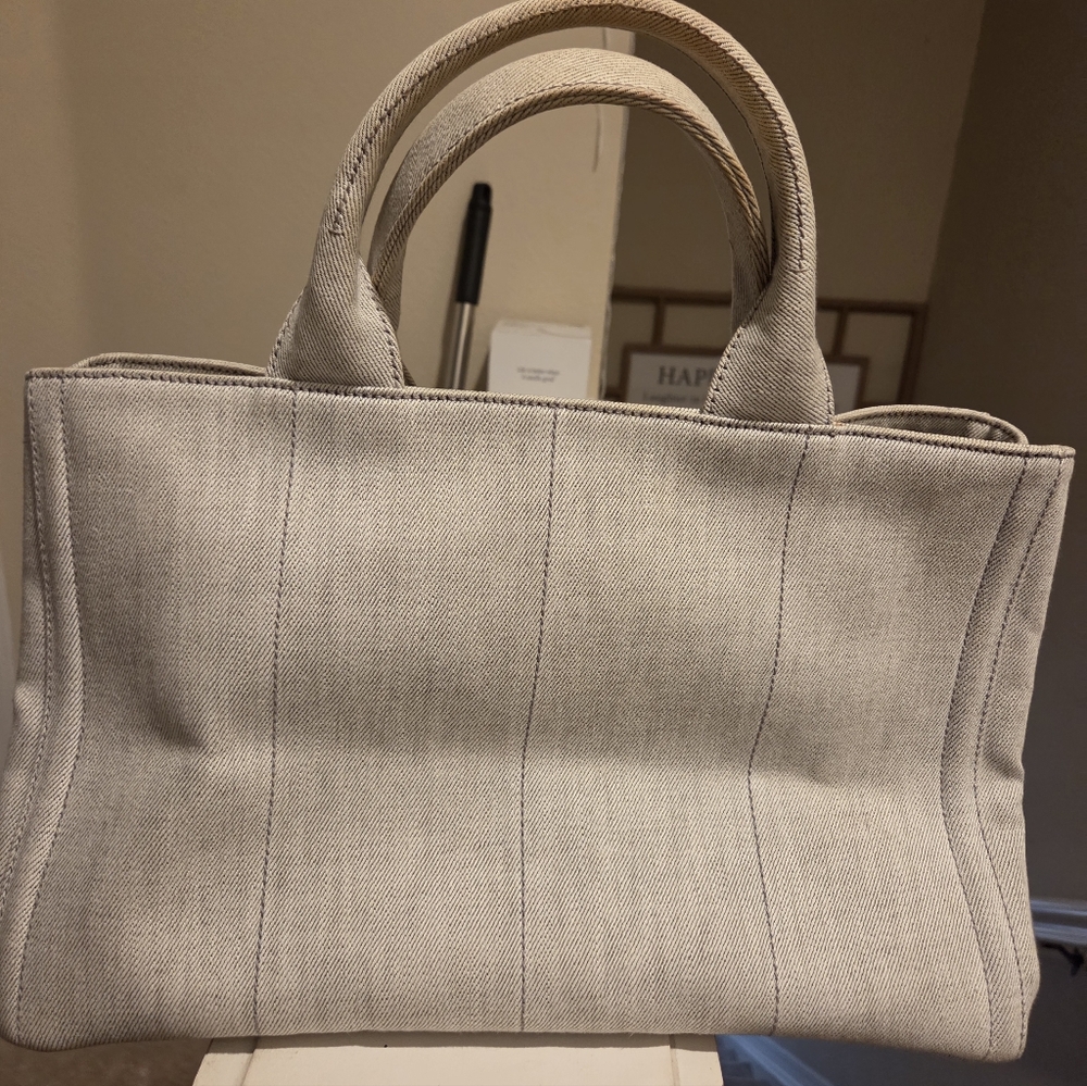 Prada Beige Studded Canapa Tote Women's Bag - Picture 4 of 13